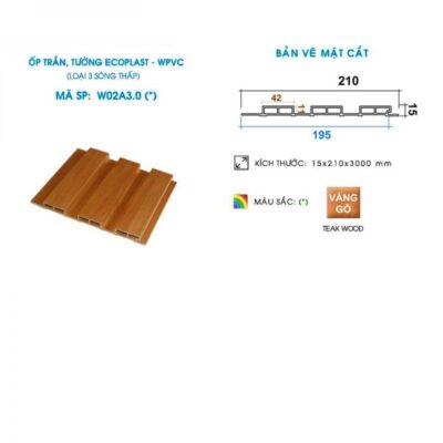 Gỗ nhựa ốp trần, tường Ecoplast W02A (3 Sóng thấp)