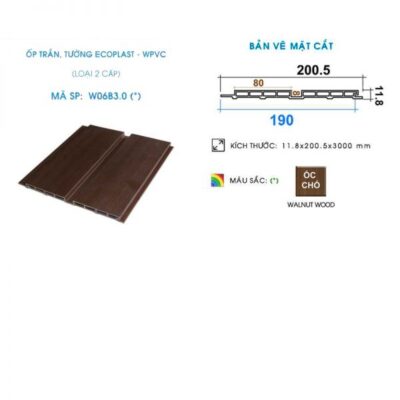 Gỗ nhựa ốp trần, tường Ecoplast W06B ( 2 Sóng to)