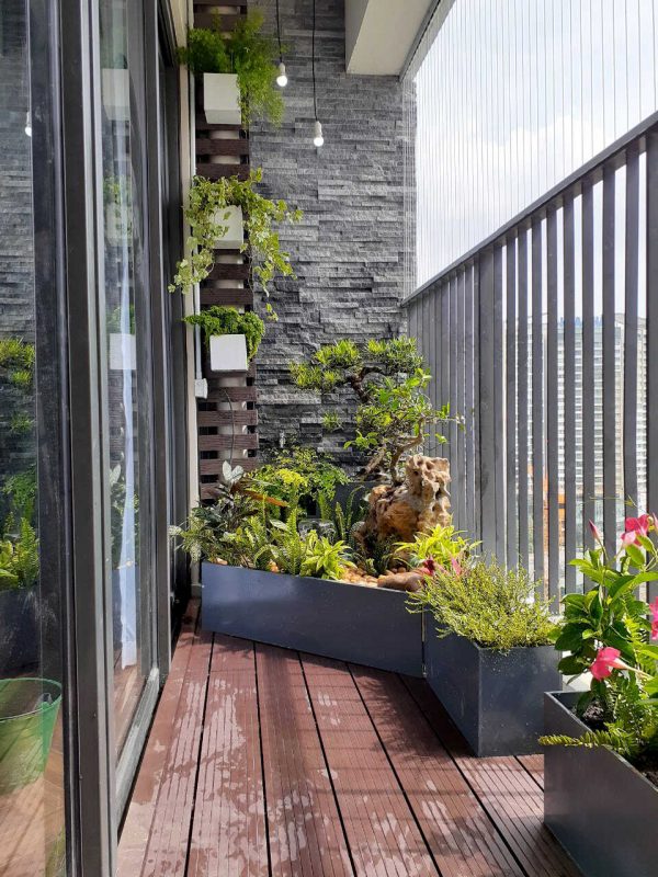 Mẫu trang trí tiểu cảnh sỏi - nước ban công Mẫu trang trí tiểu cảnh sỏi - nước ban công