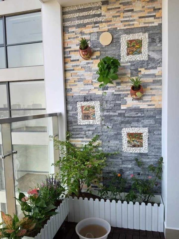 Mẫu trang trí ốp đá tiểu cảnh ban công Mẫu trang trí ốp đá tiểu cảnh ban công